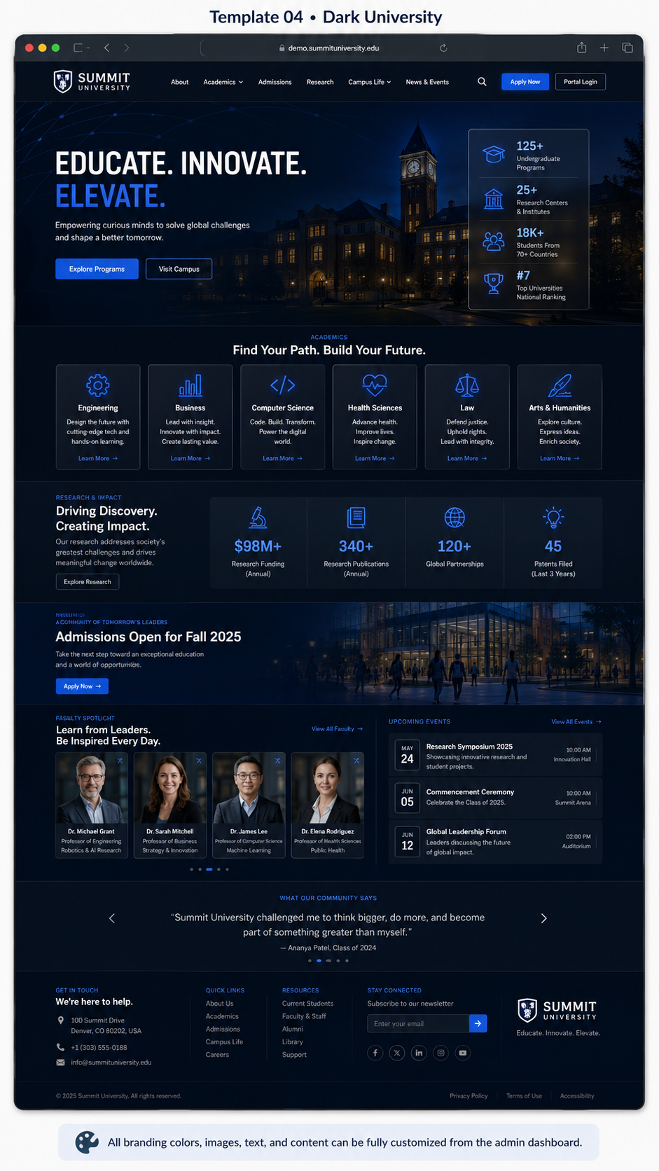Template 04 · Dark University preview
