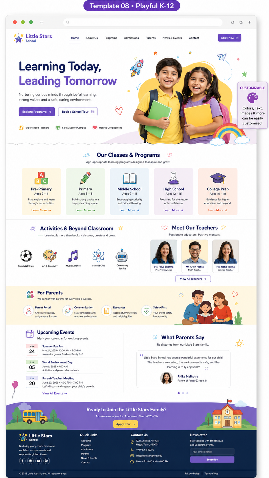 Template 08 · Playful K-12 preview