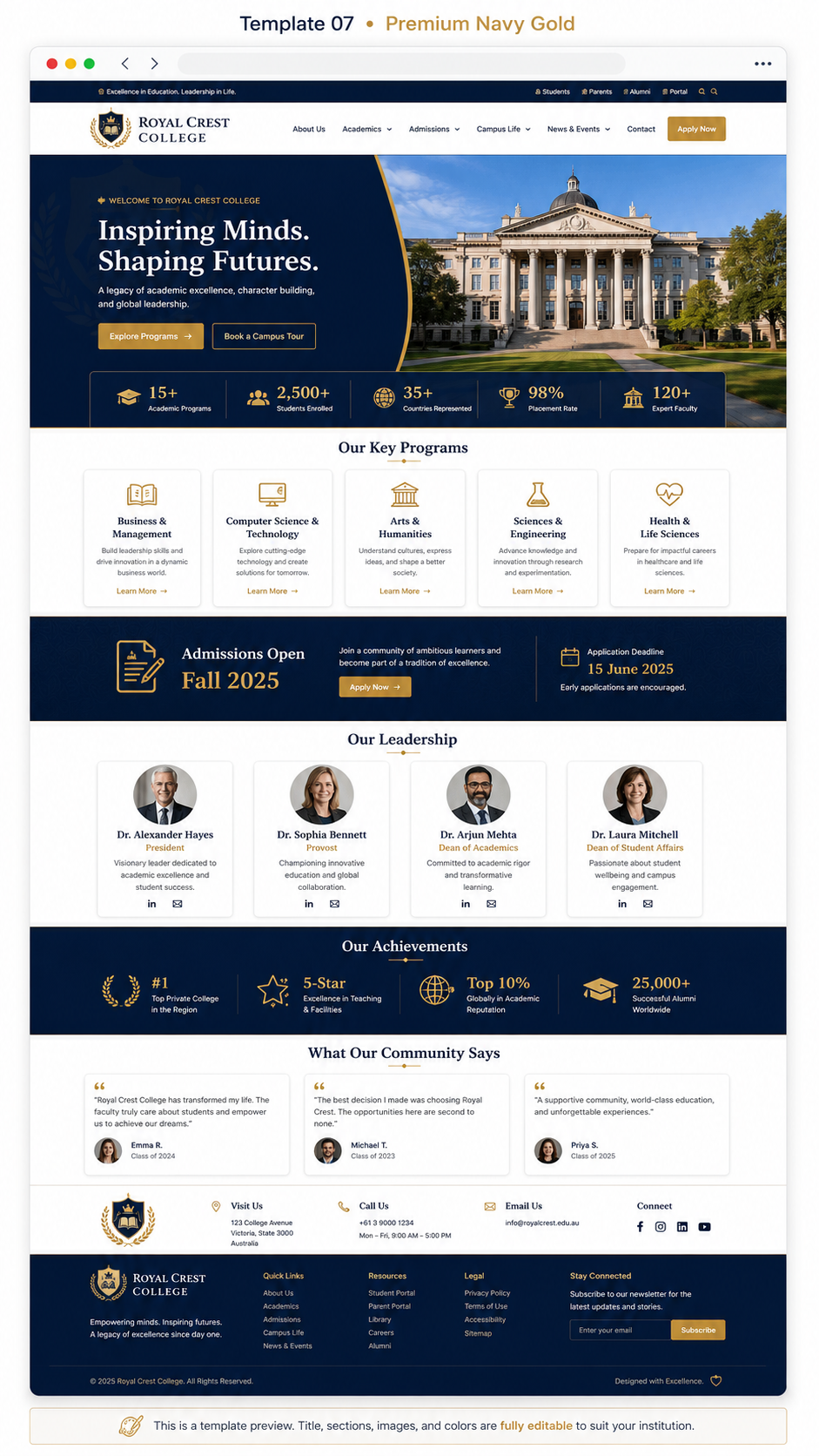 Template 07 · Premium Navy Gold preview